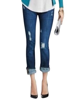 CAbi Blue Distressed Slim Boyfriend Jeans Size 2